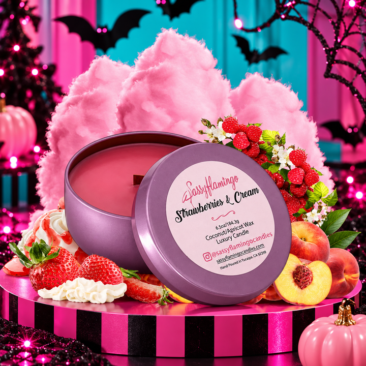 Strawberries & Cream 6.5oz Decorative Travel Tin Candle