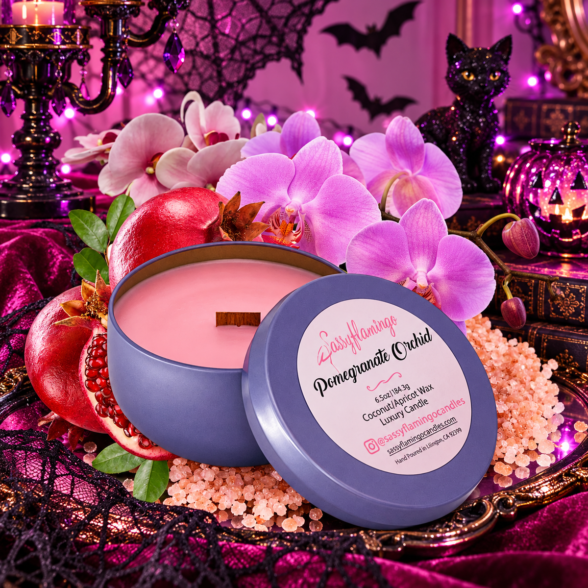 Pomegranate Orchid 6.5oz Decorative Travel Tin Candle