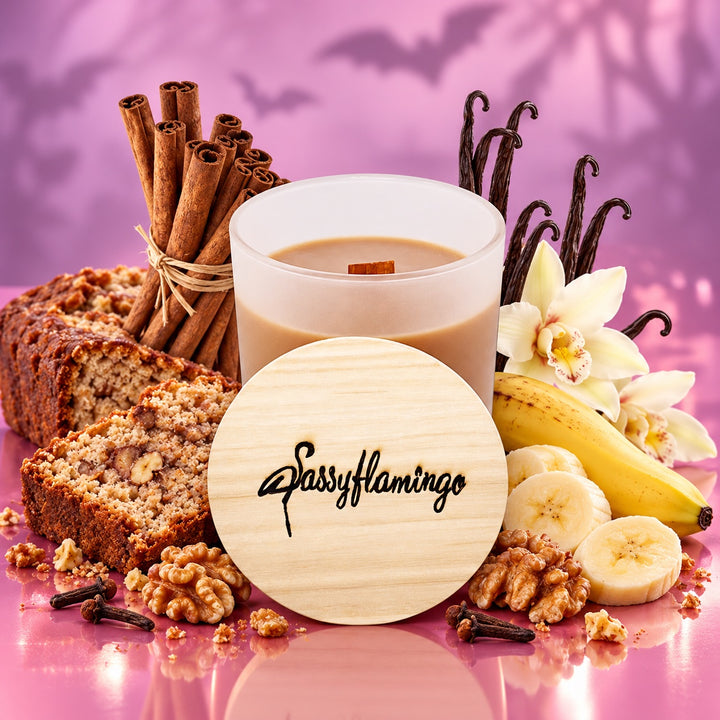 Banana Nut Bread Sassy Signature 10oz Hand-Poured Crackling Wick Candle & Lid