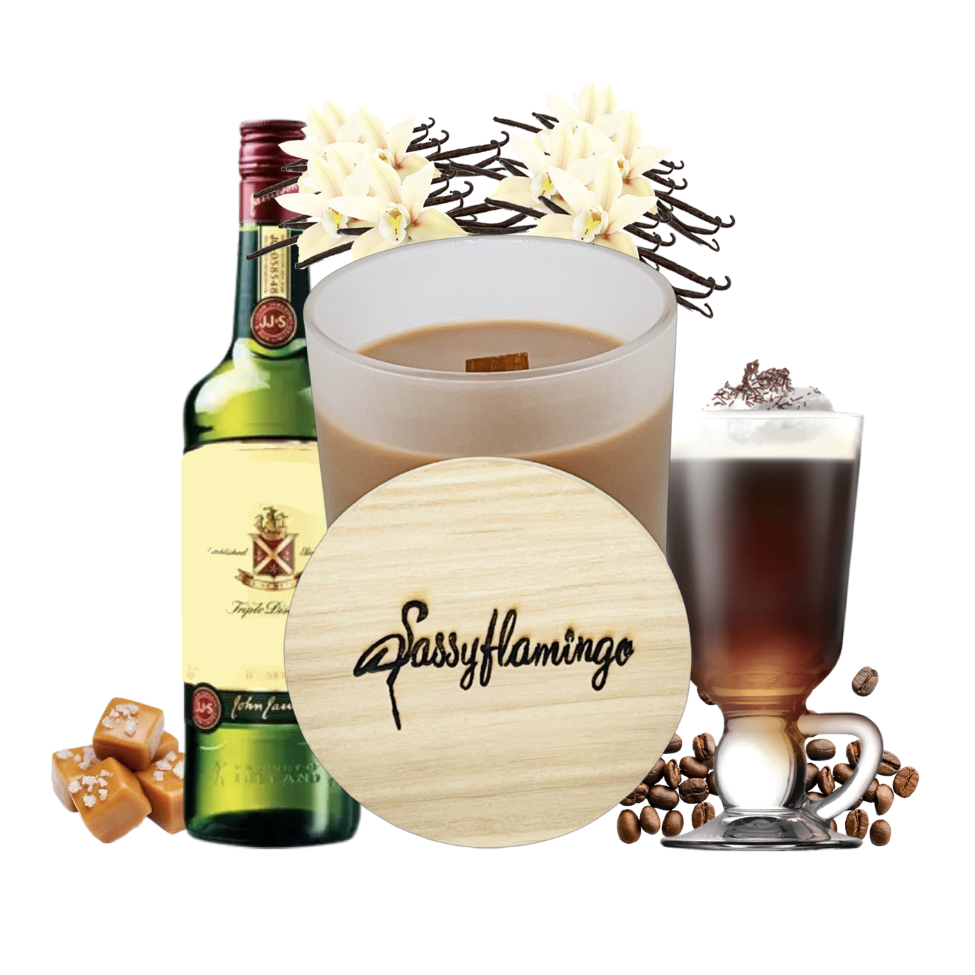 Irish Coffee Sassy Signature 10oz Hand-Poured Crackling Wick Candle & Lid