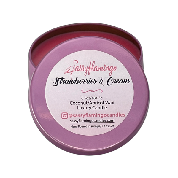 Strawberries & Cream 6.5oz Decorative Travel Tin Candle