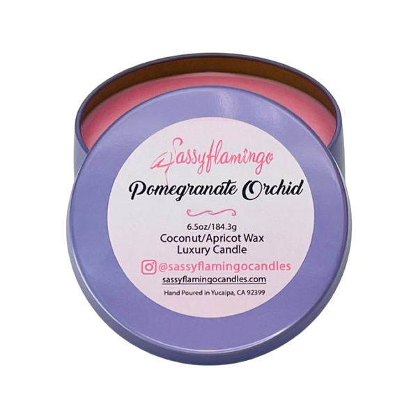 Pomegranate Orchid 6.5oz Decorative Travel Tin Candle