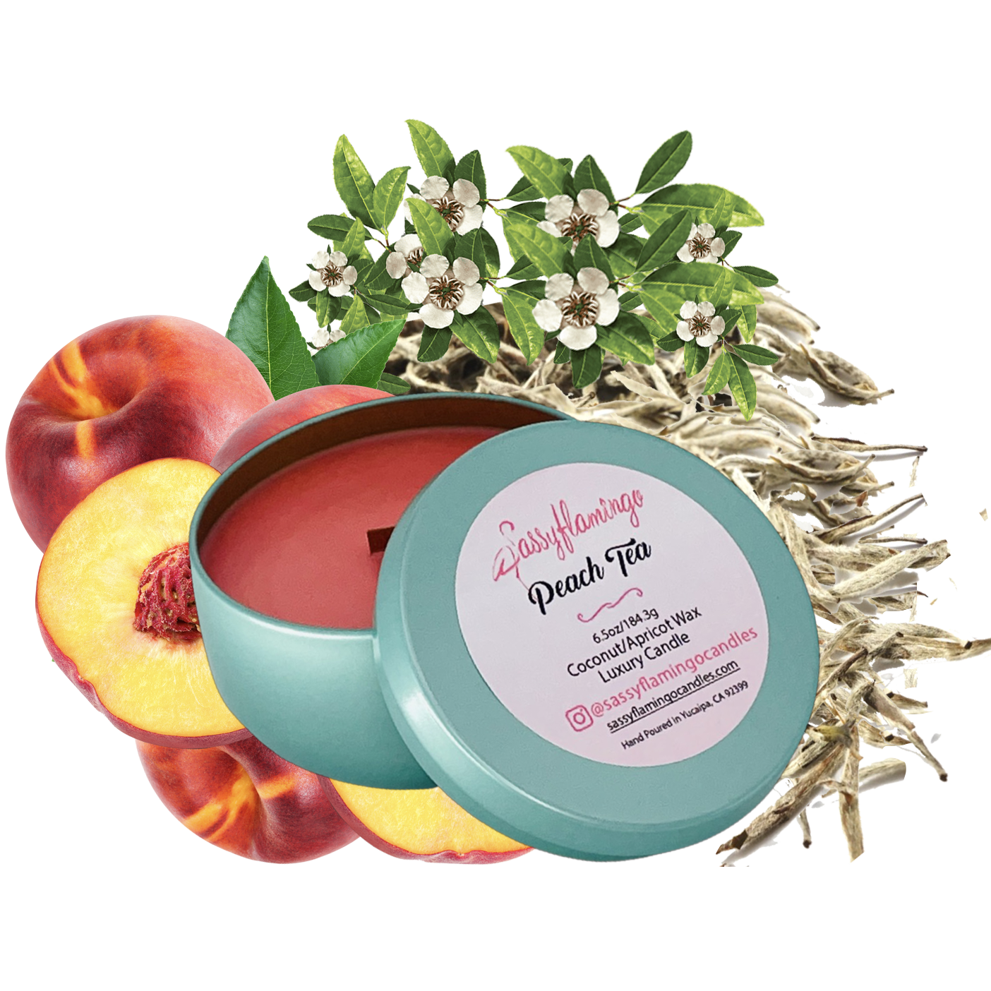 Peach Tea 6.5oz Decorative Travel Tin Candle