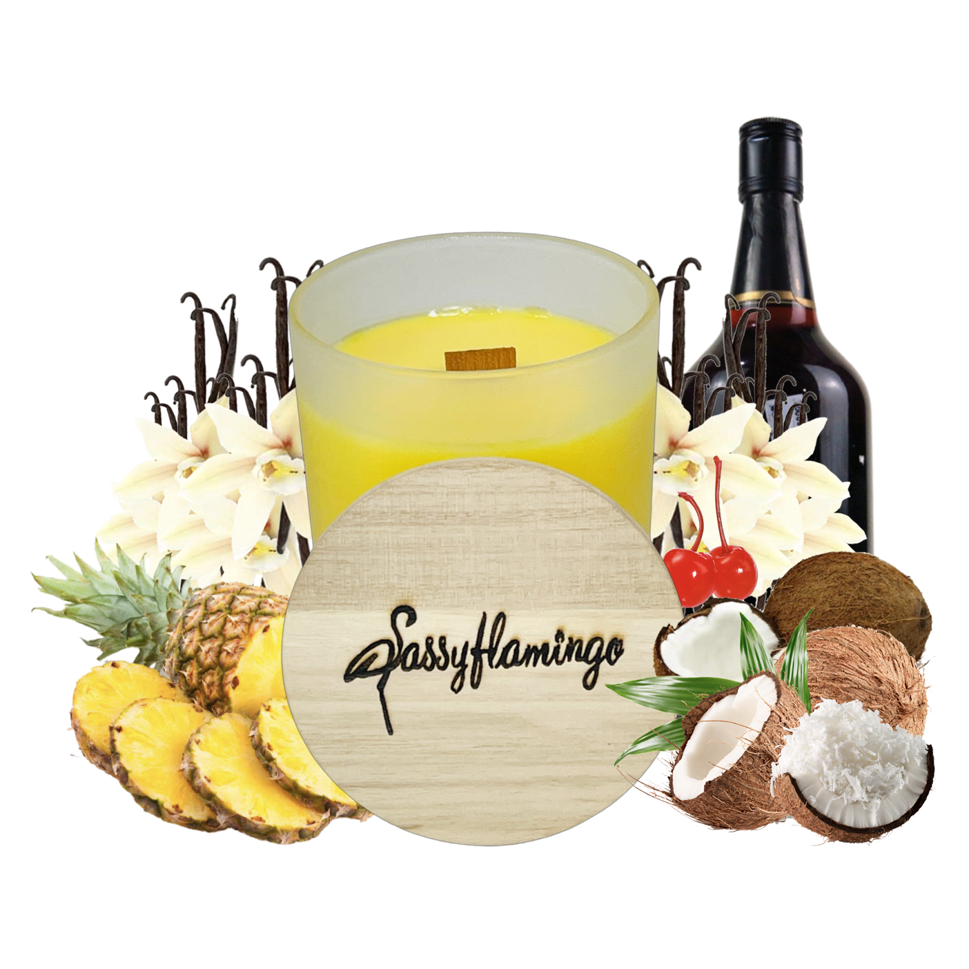 Pina Colada Sassy Signature 10oz Hand-Poured Crackling Wick Candle & Lid