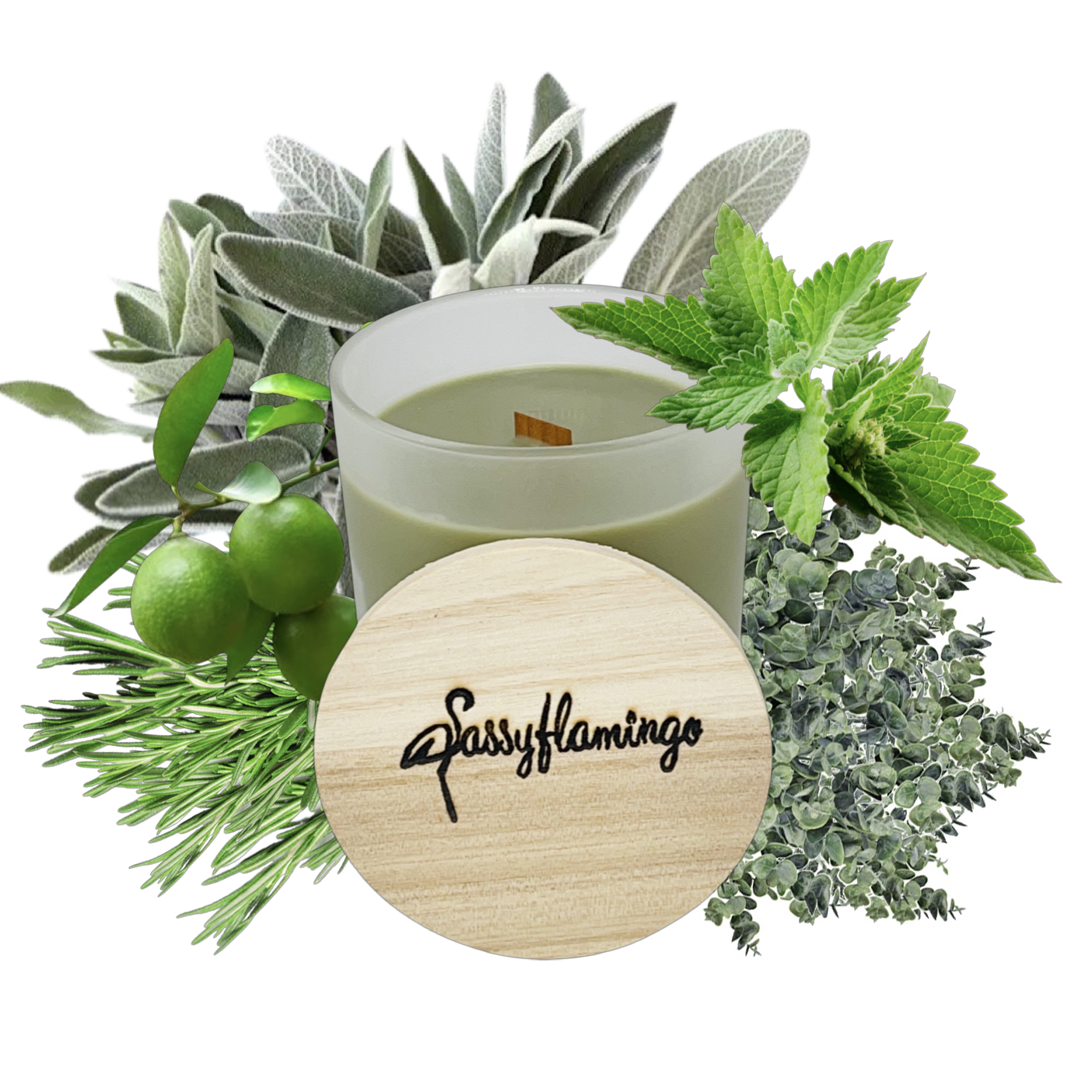 Rosemary Eucalyptus Sassy Signature 10oz Hand-Poured Crackling Wick Candle & Lid